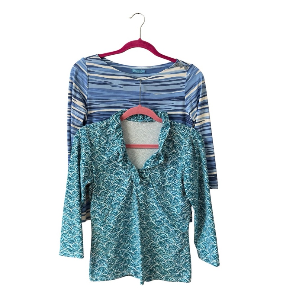 Lot of 2 J. McLaughlin Signature Catalina Cloth Blouse Tops Size XS Coastal Work